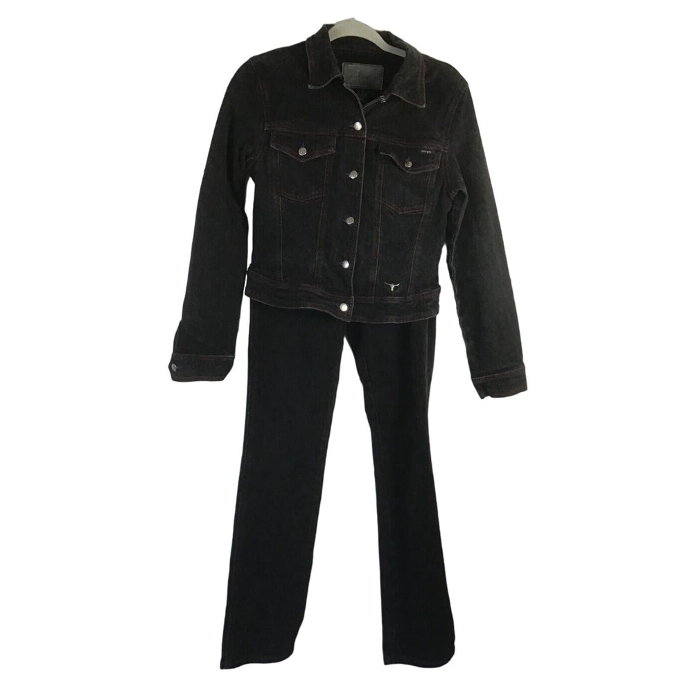 Sergio Valente Vintage Womens Black Jeans & Jacket Red/Pink Blue Stitching 90s
